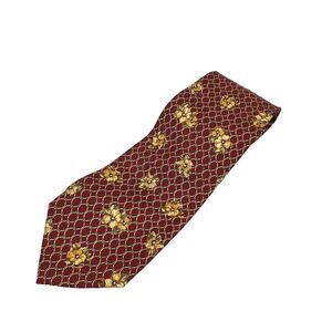Vintage 80s Paolo Gucci 100% Silk Foulard Neck Tie Mens Burgundy Red Gold Flower